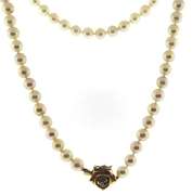 Magical 14kt YG White Pearl Necklace with Diamond Rose Clasp