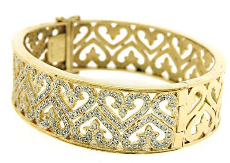 Fantastic Wide Diamond GHeart Bangle Bracelet