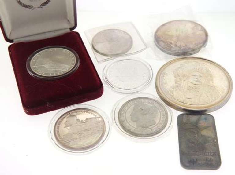 8 Assorted .999 Silver Ingots and Medals 13 Troy Oz
