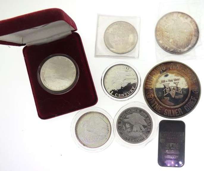 8 Assorted .999 Silver Ingots and Medals 13 Troy Oz