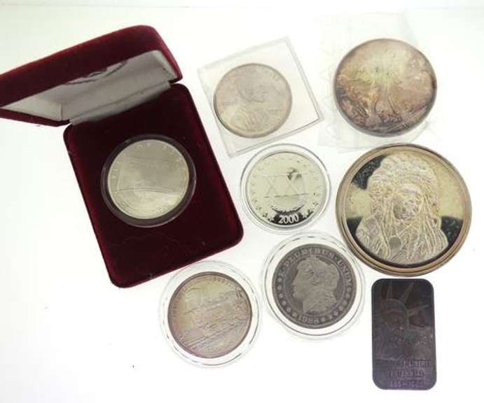 8 Assorted .999 Silver Ingots and Medals 13 Troy Oz