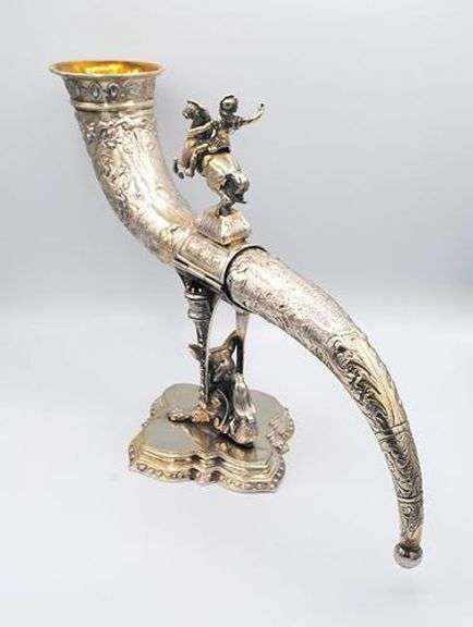 Stunning German Silver Horn Sculpture