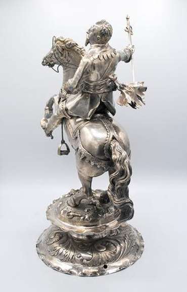 Majestic Large German Silver Horseman Sculpture
