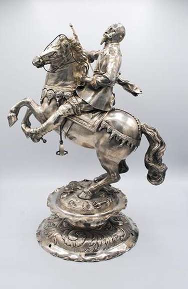 Majestic Large German Silver Horseman Sculpture