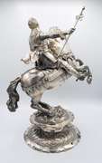 Majestic Large German Silver Horseman Sculpture