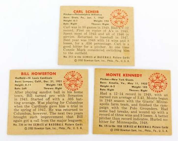 3 Bowman Gum 1950 Baseball Cards