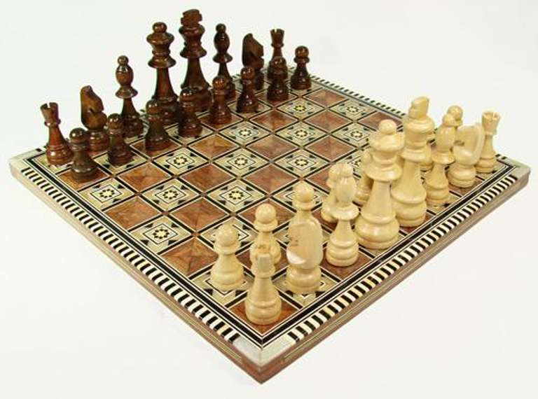 Authentic Inlaid Wood Artwork Handcrafted Chess Set