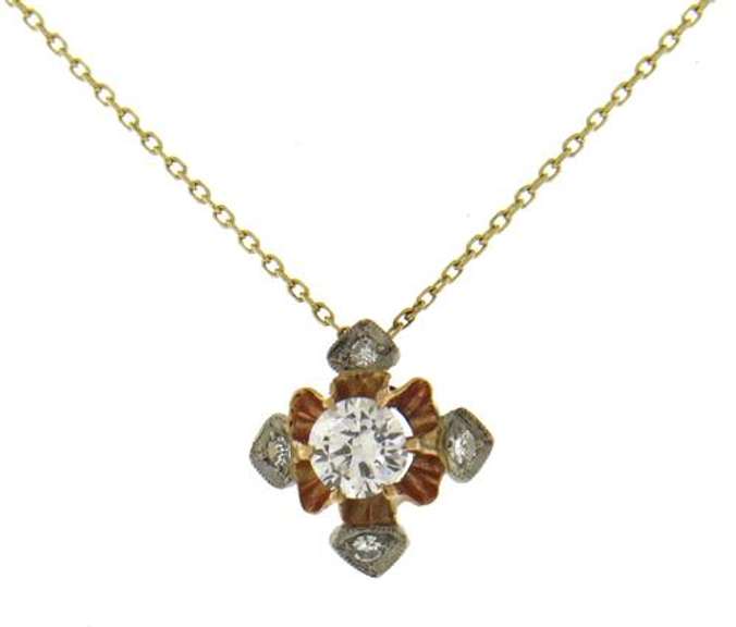 Vintage Two Tone Diamond Pendant on Chain