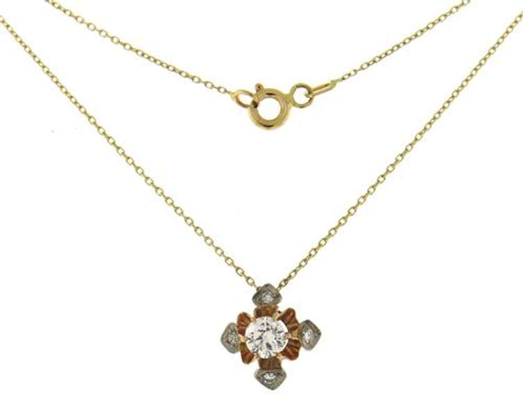 Vintage Two Tone Diamond Pendant on Chain