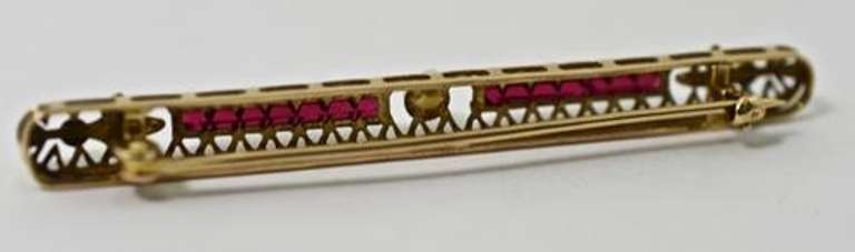 Antique 14K Filigree Bar Pin with Garnets and Pearl