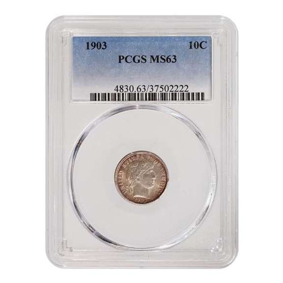 Certified Barber Dime 1903 MS63 PCGS