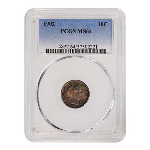 Certified Barber Dime 1902 MS64 PCGS