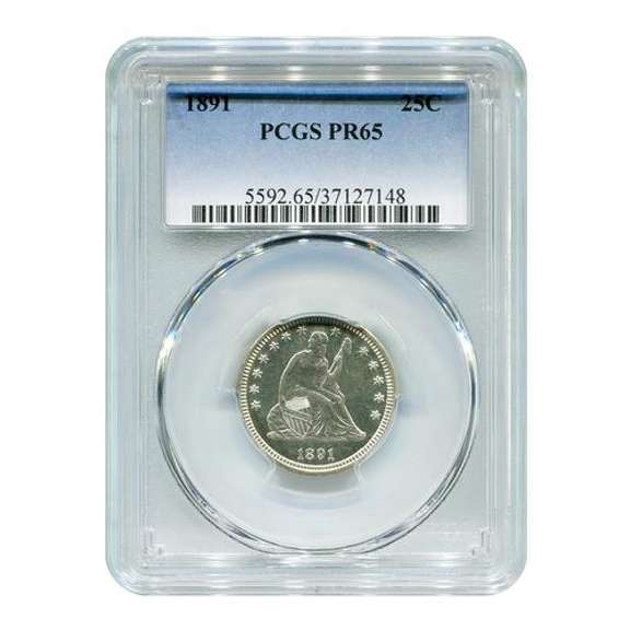 Certified Proof Seated Liberty Quarter 1891 PR65 PCGS