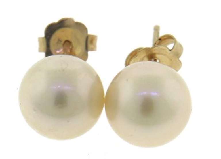Classy & Simple 14kt YG 7.5-8mm White Pearl Stud Earrings