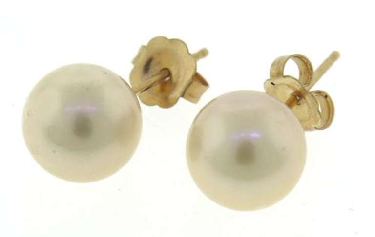 Classy & Simple 14kt YG 7.5-8mm White Pearl Stud Earrings