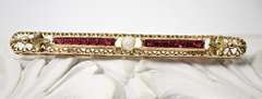 Antique 14K Filigree Bar Pin with Garnets and Pearl