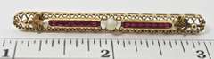 Antique 14K Filigree Bar Pin with Garnets and Pearl