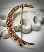 Vintage 18K Ruby Crescent Brooch