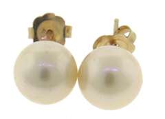 Classy & Simple 14kt YG 7.5-8mm White Pearl Stud Earrings