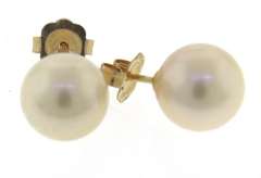 Classy & Simple 14kt YG 7.5-8mm White Pearl Stud Earrings