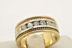 MENS 14 KT WHITE & YELLOW GOLD DIAMOND BAND