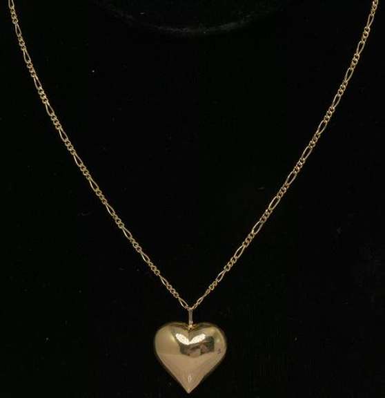 Heart Pendant on Figaro Chain in 14KT Yellow Gold