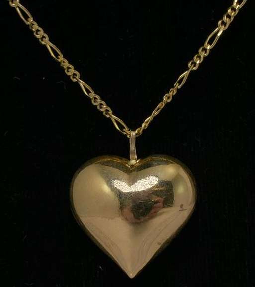 Heart Pendant on Figaro Chain in 14KT Yellow Gold