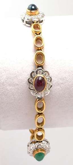 18KT Emerald, Ruby, & Sapphire Bracelet with Diamonds