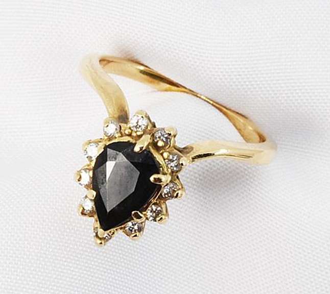 Classy Pear Sapphire and Diamond Ring in 14K