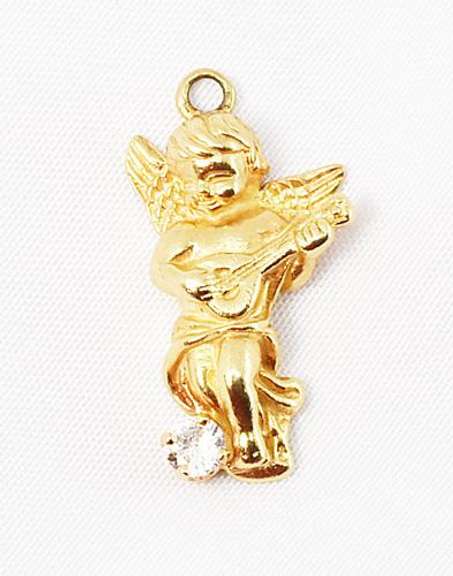Cute Cupid and Diamond Pendant in 14K