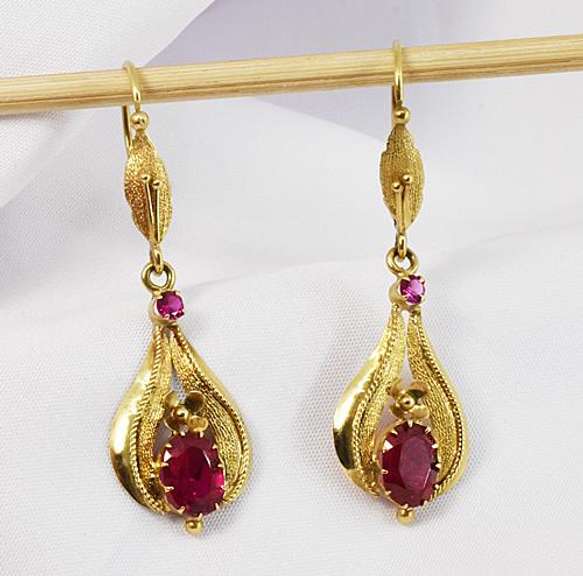 Alluring Ruby Drop Earrings in 14K Yellow Gold