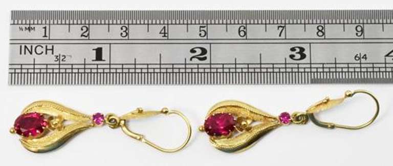Alluring Ruby Drop Earrings in 14K Yellow Gold