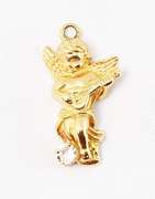 Cute Cupid and Diamond Pendant in 14K