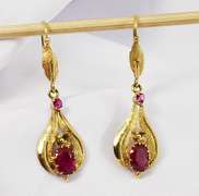 Alluring Ruby Drop Earrings in 14K Yellow Gold