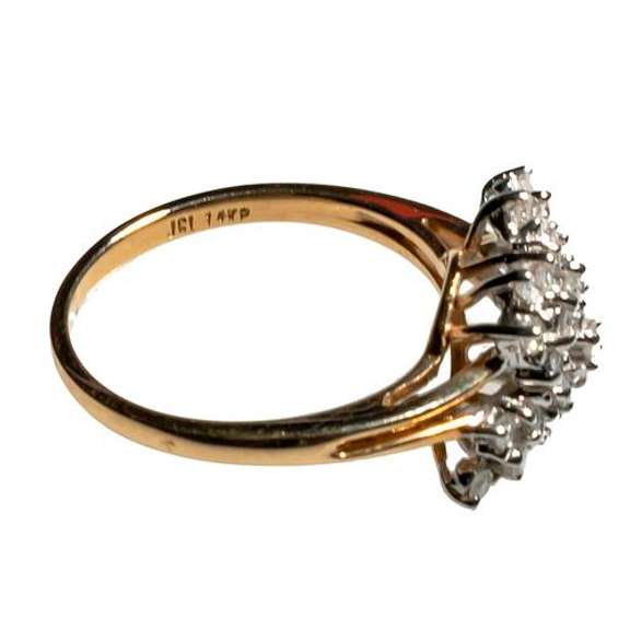 14 K Yellow Gold And Multi Diamond Cocktail Ring
