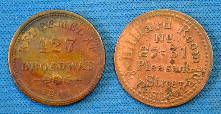 Two Civil War Store Card Tokens