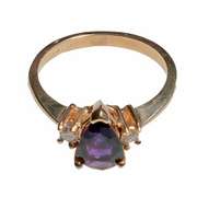 14k Yellow Gold Diamond And Amethyst Ring