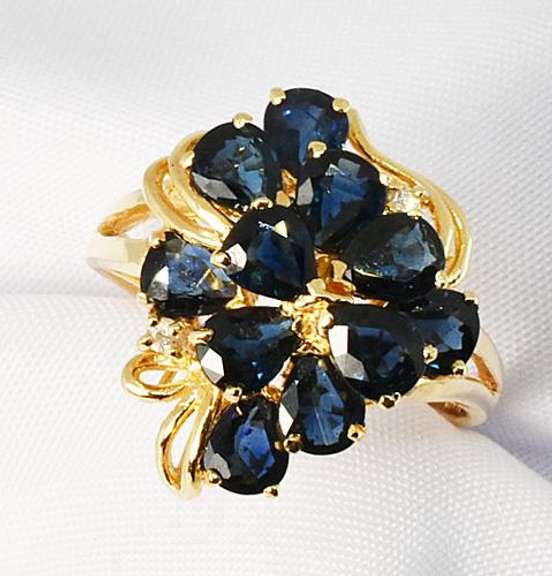 Artsy Sapphire and Diamond Ring in 14K YG