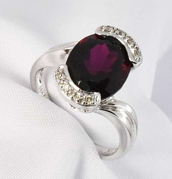 Stately Garnet and Diamond Ring in 14K WG
