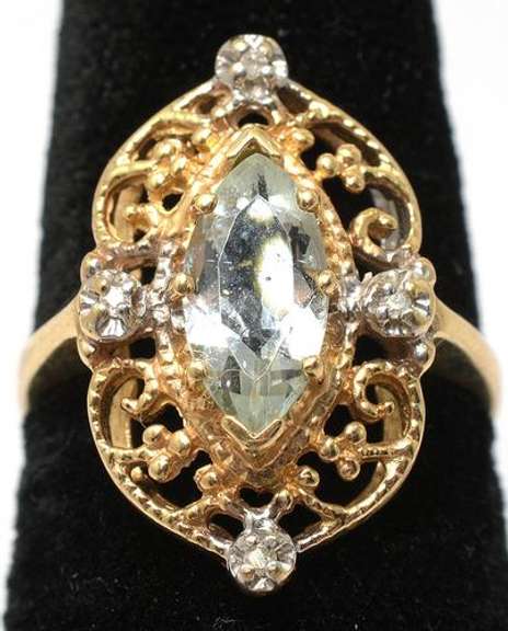 Vintage Aquamarine & Diamond Ring, 14KT