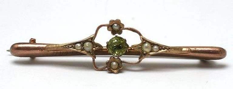 Antique Peridot & Pearl Bar Pin
