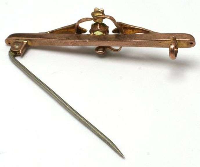 Antique Peridot & Pearl Bar Pin