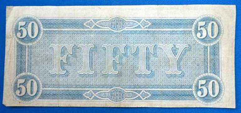 Red 1864 $50 Confederate Note, Lightly Circulated