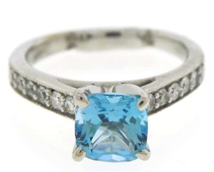 Shocking Blue Topaz and Diamond Milgrain Ring