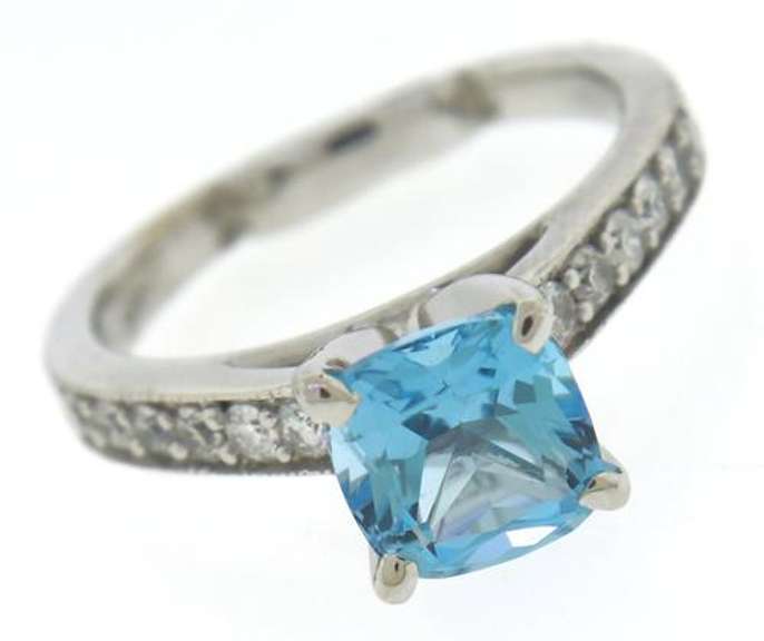 Shocking Blue Topaz and Diamond Milgrain Ring