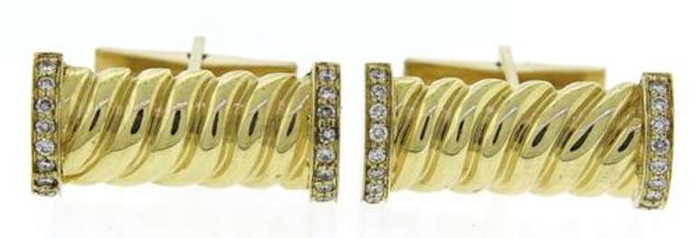 Debonair 18kt YG Diamond Cable Bar Cufflinks