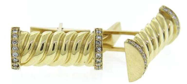 Debonair 18kt YG Diamond Cable Bar Cufflinks