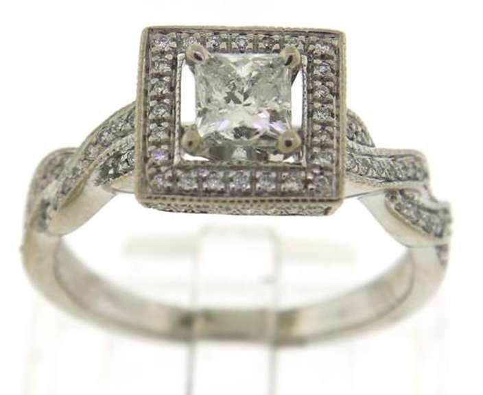 Impressive Princess Cut Center w Diamond Square Ring