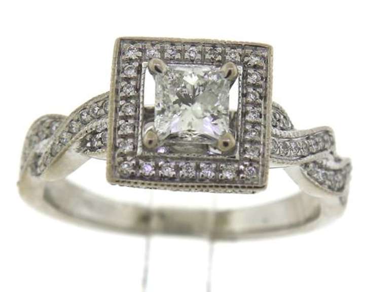 Impressive Princess Cut Center w Diamond Square Ring