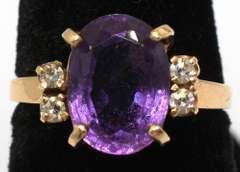 Amethyst & Diamond Ring in 14KT